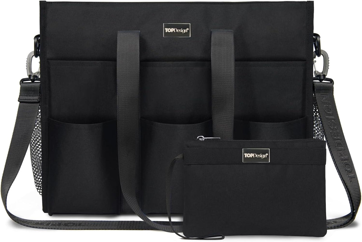 Utility Water Resistant Tote Bag with 22 Pockets, Zipper Closure