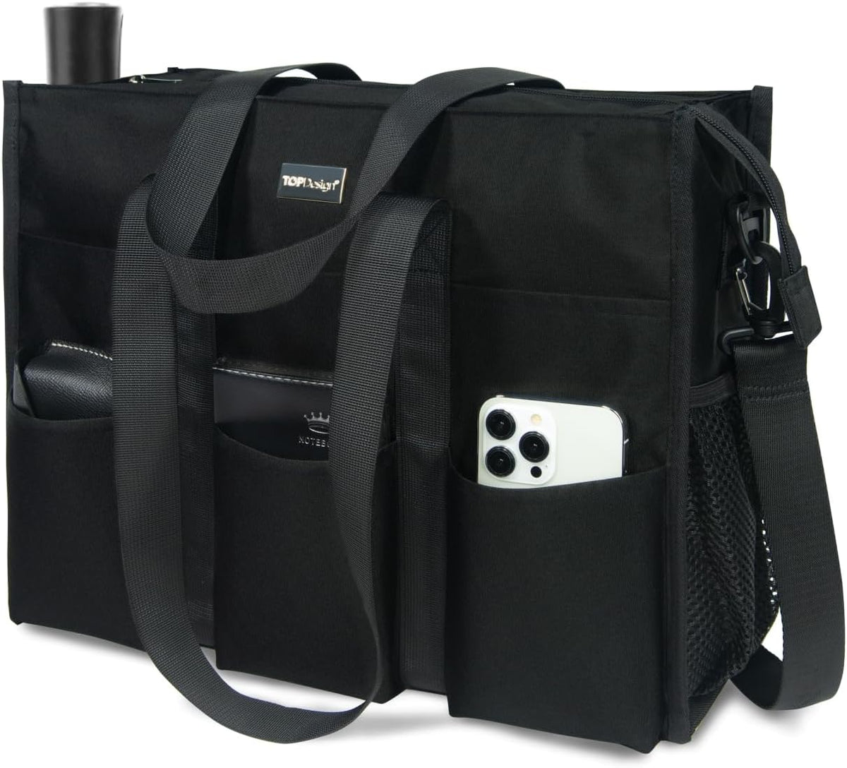 Utility Water Resistant Tote Bag with 22 Pockets, Zipper Closure