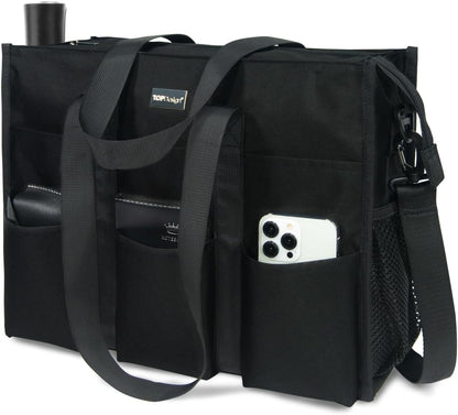Utility Water Resistant Tote Bag with 22 Pockets, Zipper Closure