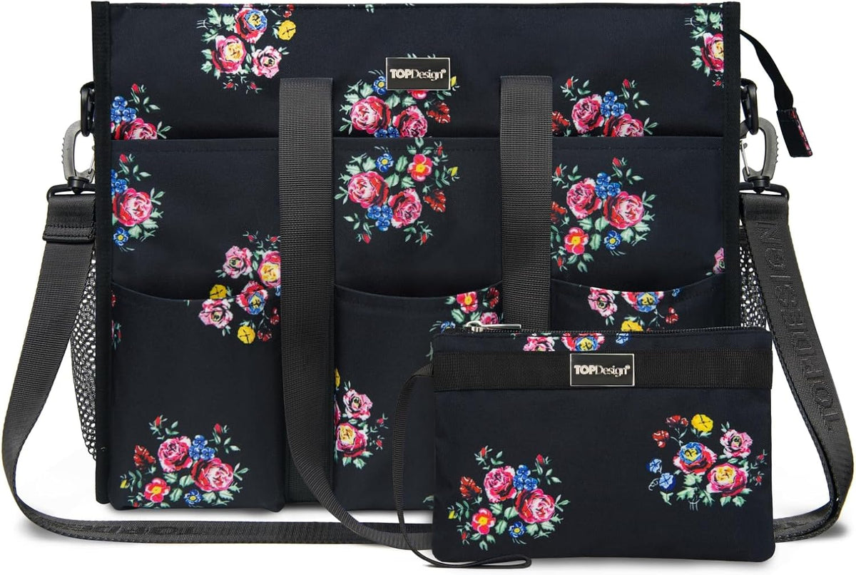 Utility Water Resistant Tote Bag with 22 Pockets, Zipper Closure