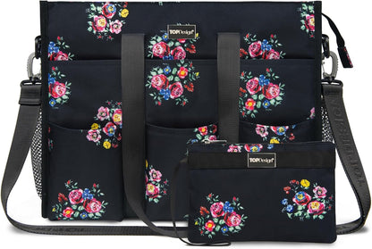 Utility Water Resistant Tote Bag with 22 Pockets, Zipper Closure