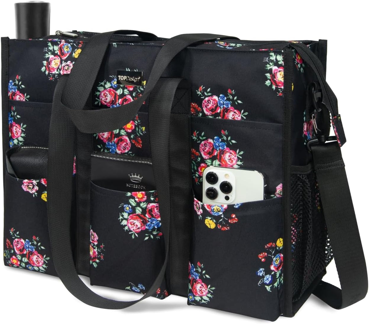 Utility Water Resistant Tote Bag with 22 Pockets, Zipper Closure