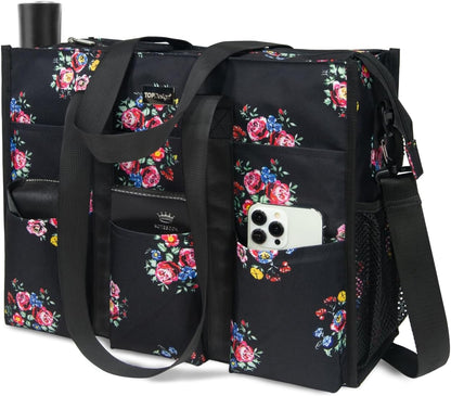 Utility Water Resistant Tote Bag with 22 Pockets, Zipper Closure