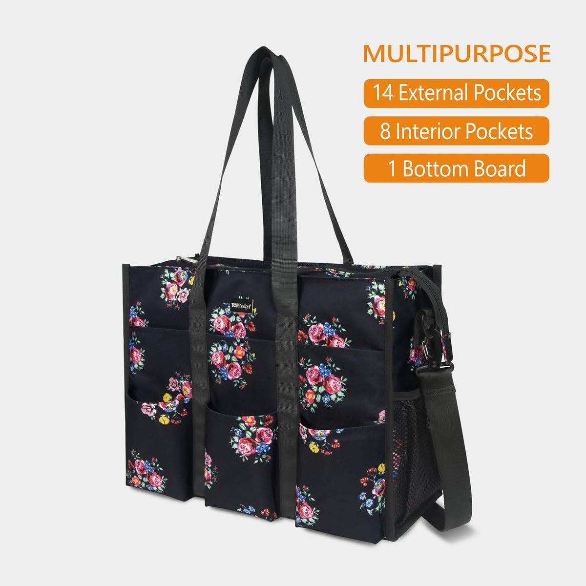 Utility Water Resistant Tote Bag with 22 Pockets, Zipper Closure