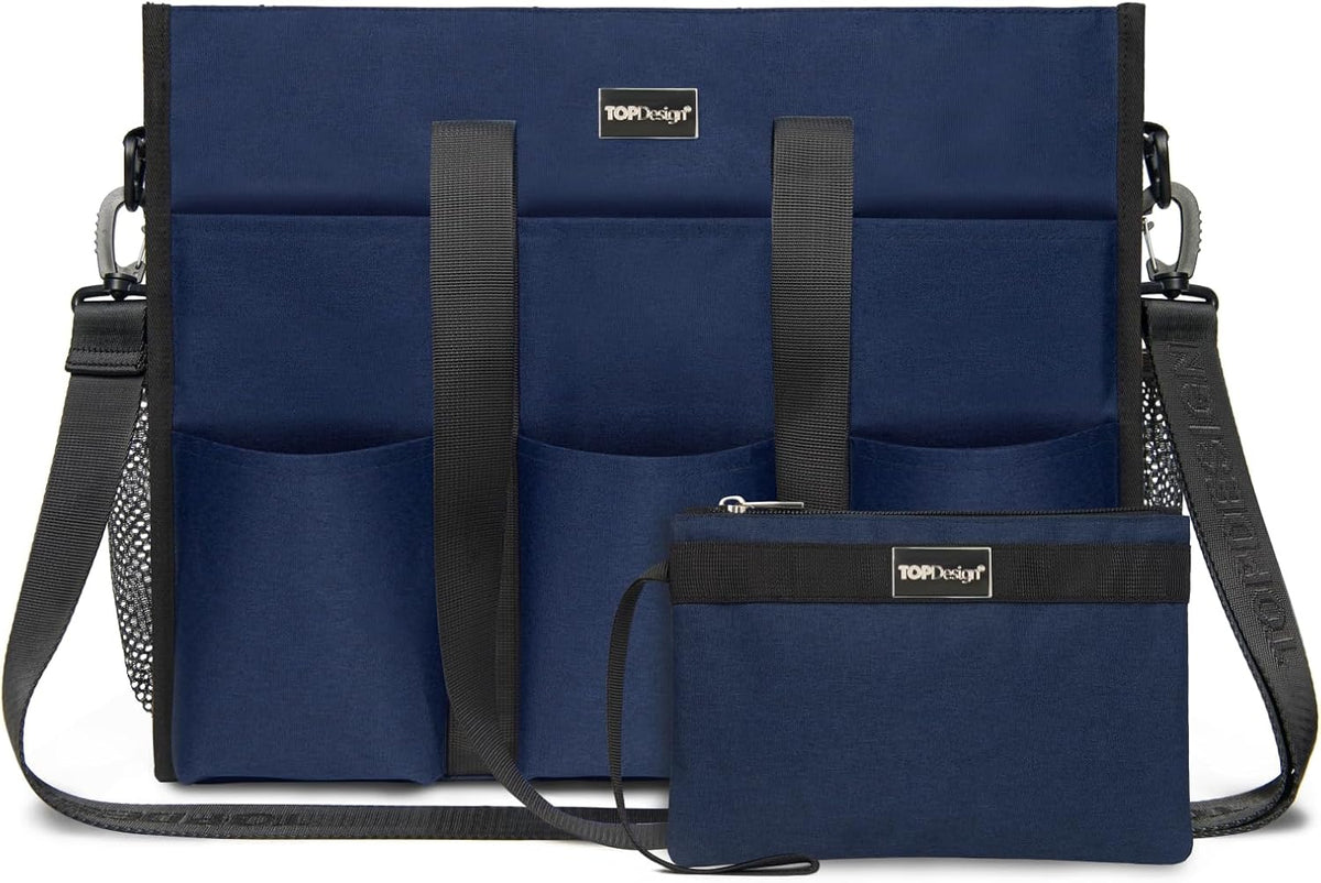Utility Water Resistant Tote Bag with 22 Pockets, Zipper Closure