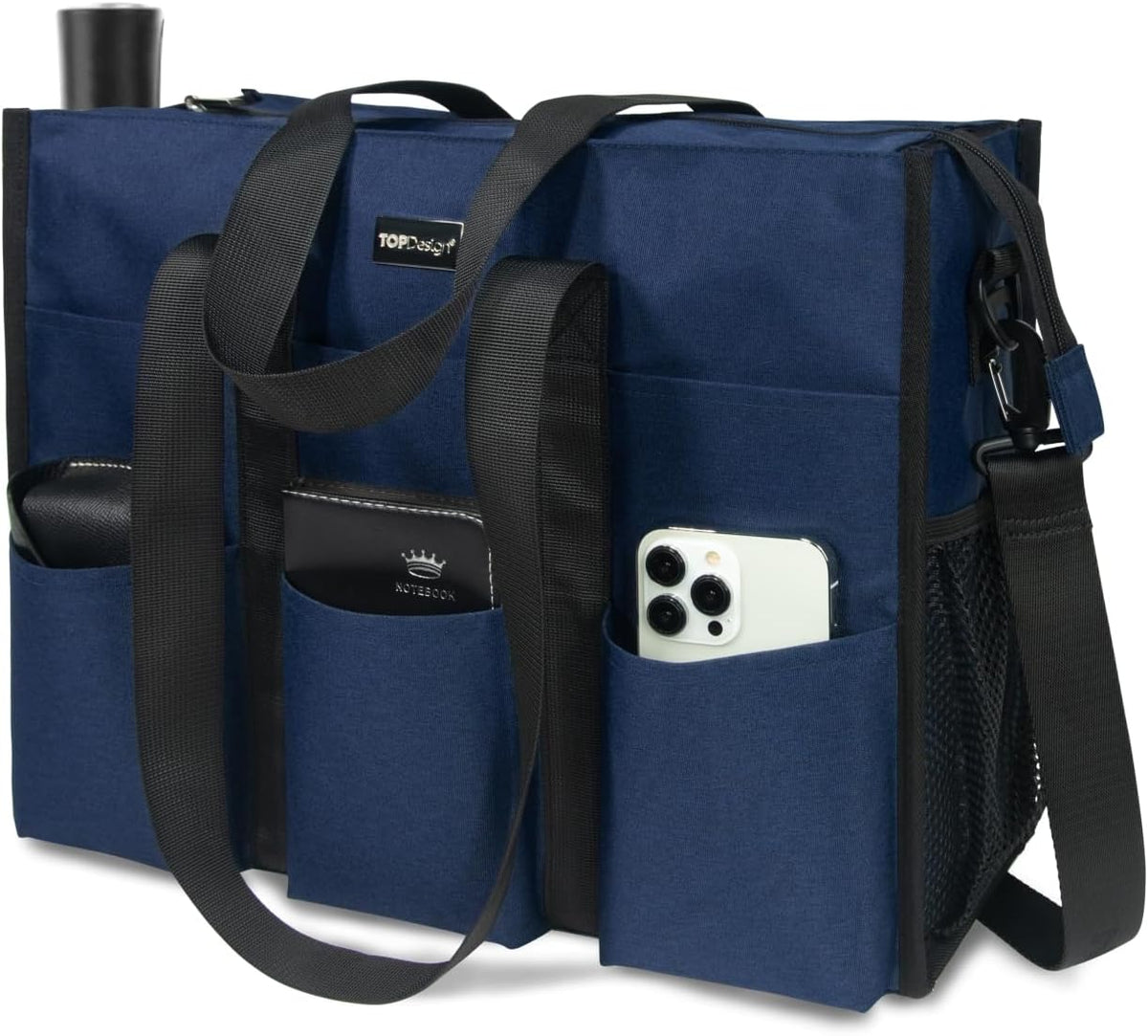 Utility Water Resistant Tote Bag with 22 Pockets, Zipper Closure