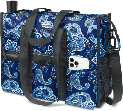 Utility Water Resistant Tote Bag with 22 Pockets, Zipper Closure