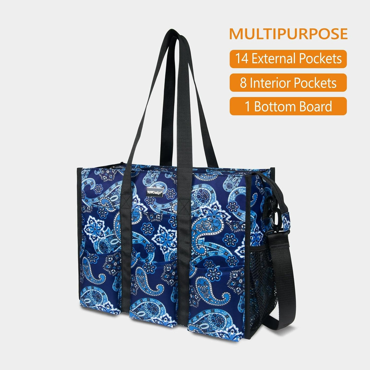 Utility Water Resistant Tote Bag with 22 Pockets, Zipper Closure