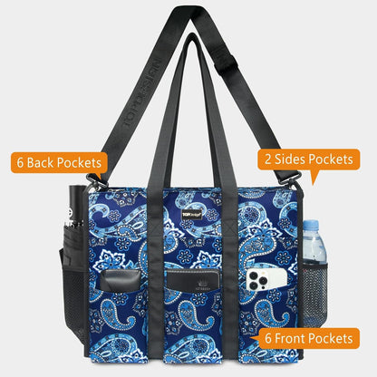 Utility Water Resistant Tote Bag with 22 Pockets, Zipper Closure