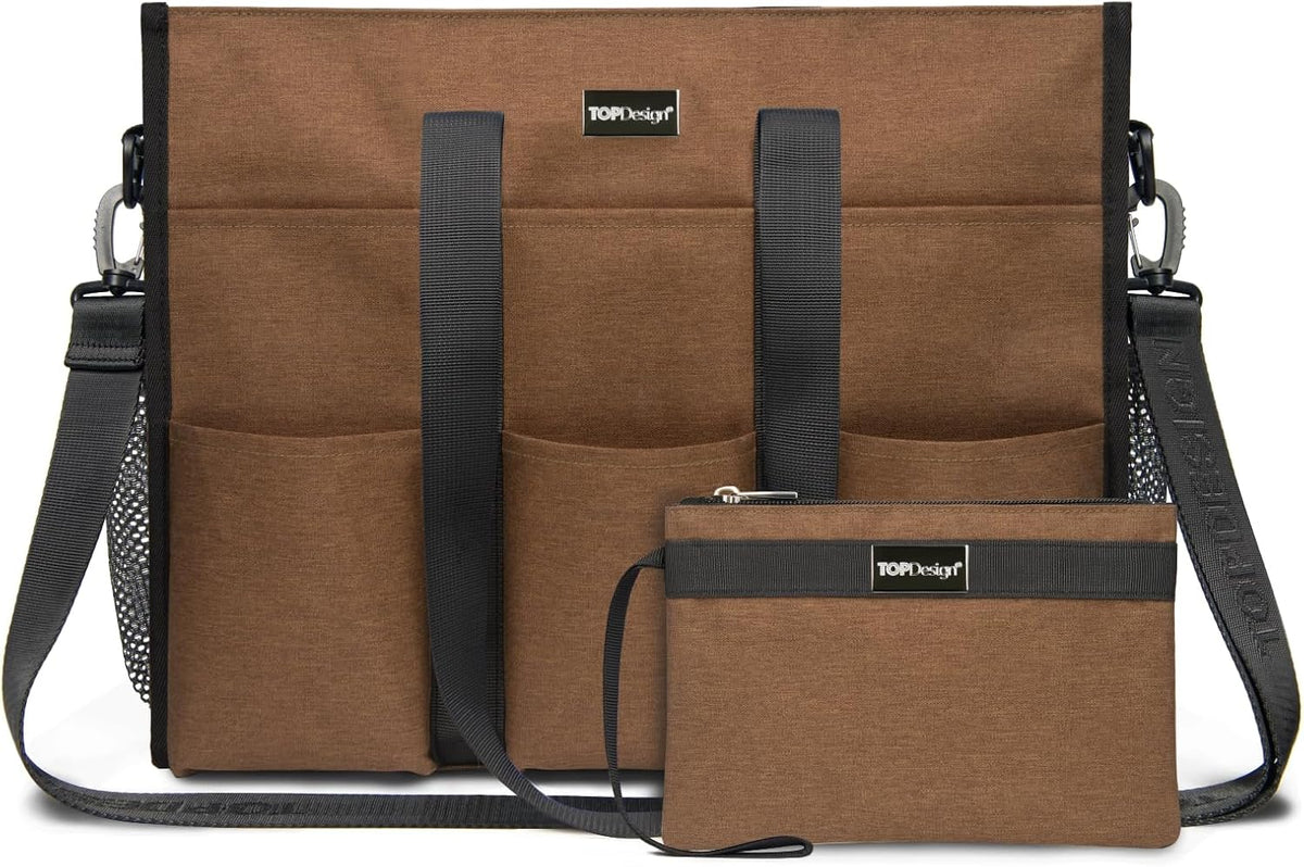 Utility Water Resistant Tote Bag with 22 Pockets, Zipper Closure