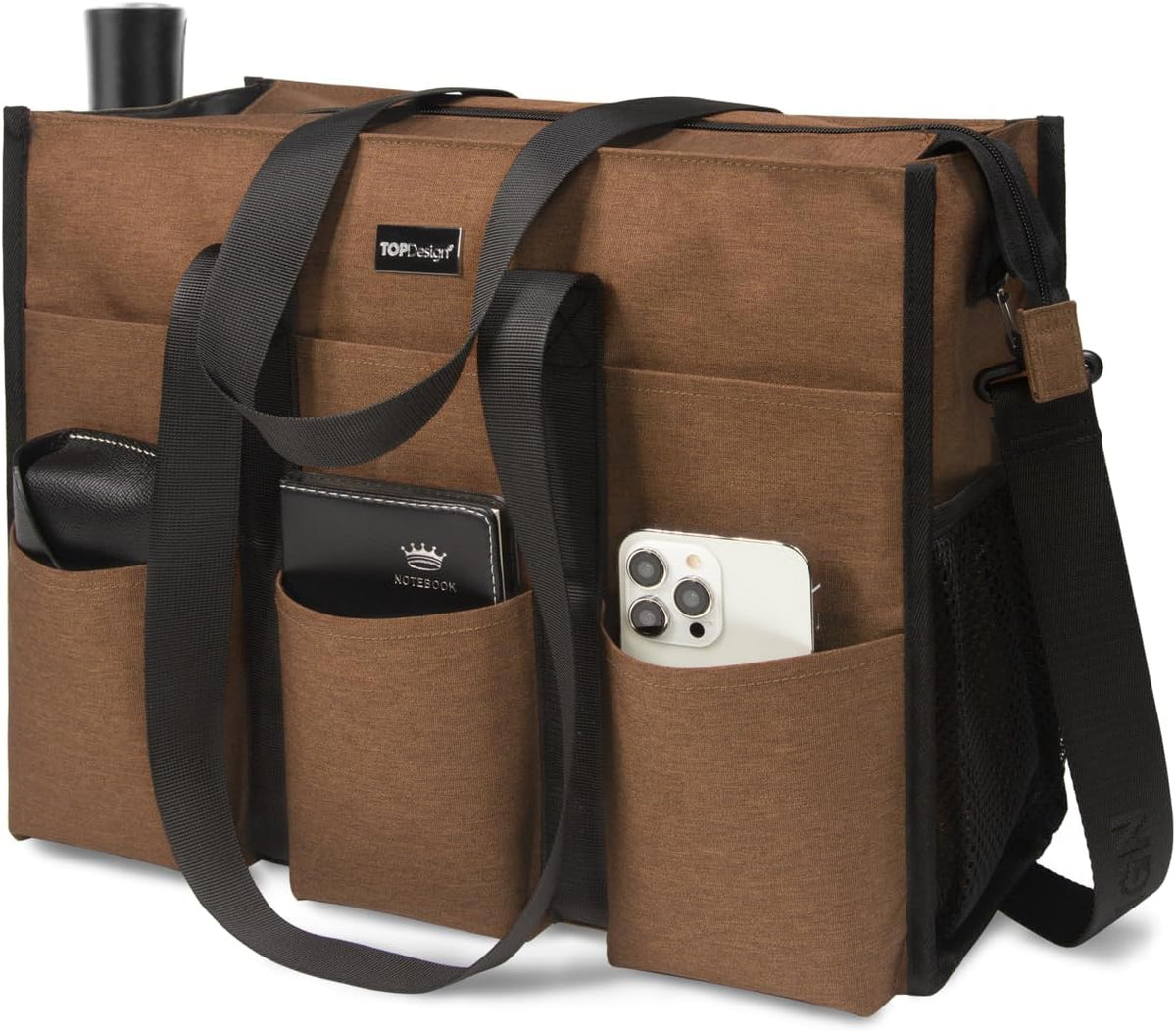 Utility Water Resistant Tote Bag with 22 Pockets, Zipper Closure