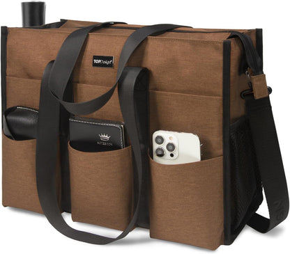 Utility Water Resistant Tote Bag with 22 Pockets, Zipper Closure