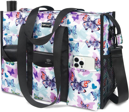 Utility Water Resistant Tote Bag with 22 Pockets, Zipper Closure