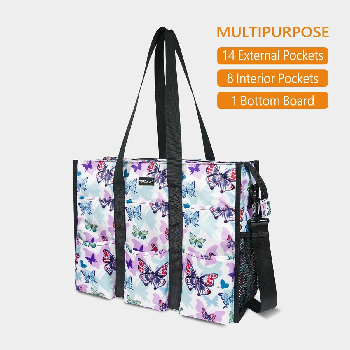 Utility Water Resistant Tote Bag with 22 Pockets, Zipper Closure