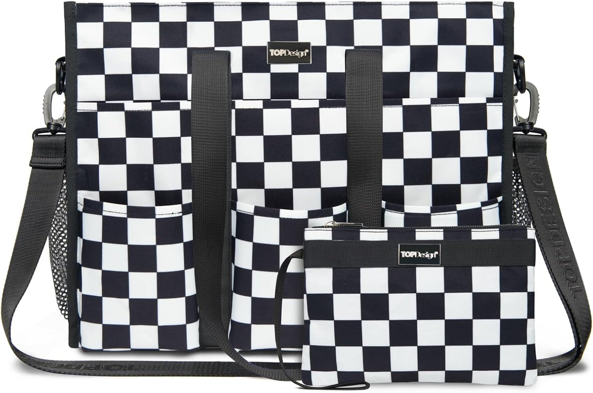 Utility Water Resistant Tote Bag with 22 Pockets, Zipper Closure