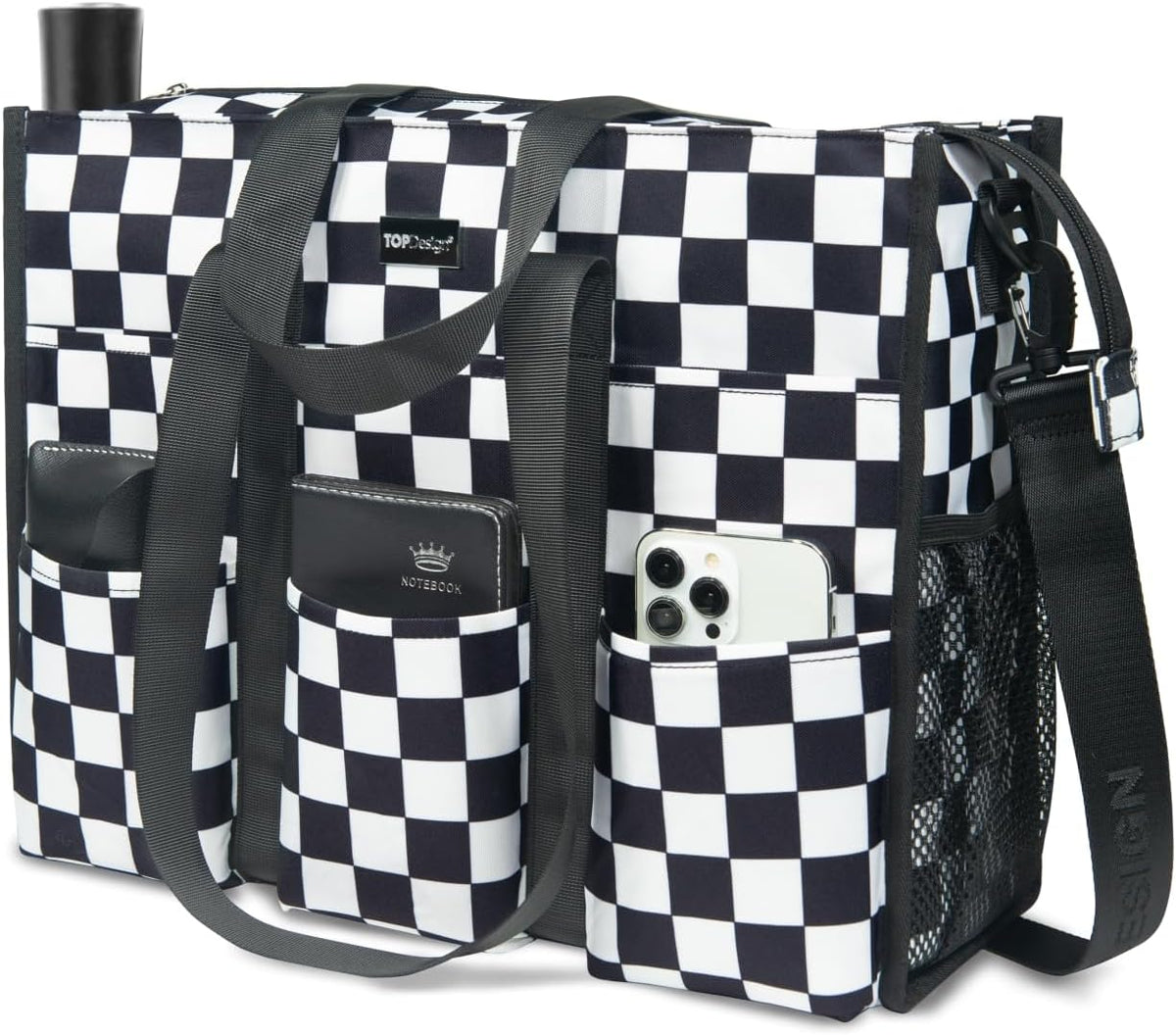 Utility Water Resistant Tote Bag with 22 Pockets, Zipper Closure