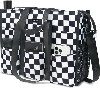 Utility Water Resistant Tote Bag with 22 Pockets, Zipper Closure