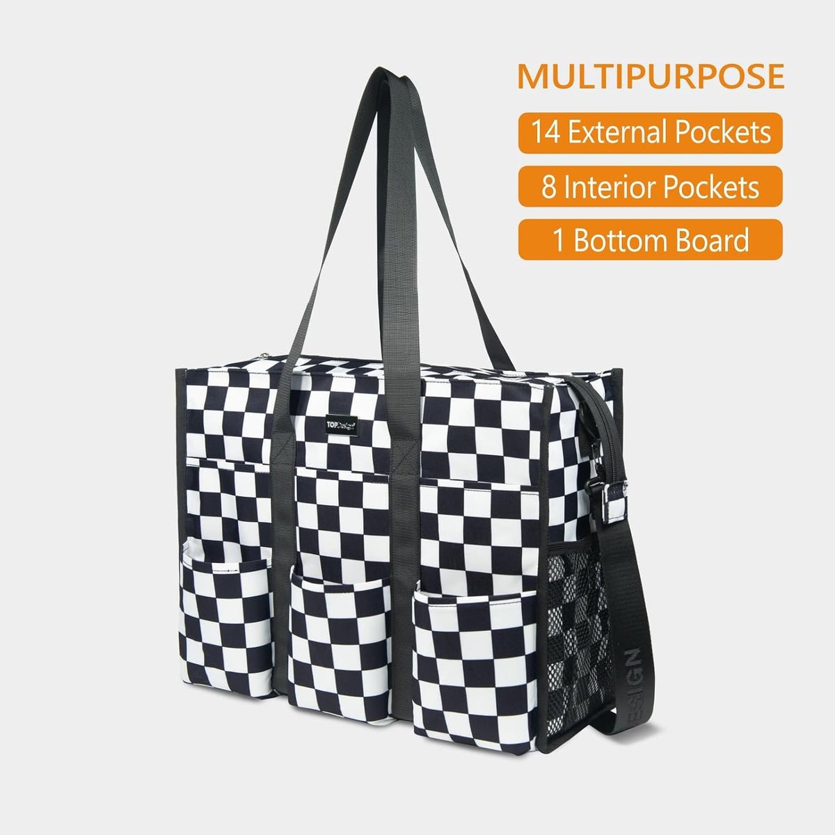 Utility Water Resistant Tote Bag with 22 Pockets, Zipper Closure