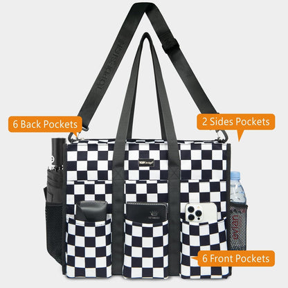 Utility Water Resistant Tote Bag with 22 Pockets, Zipper Closure
