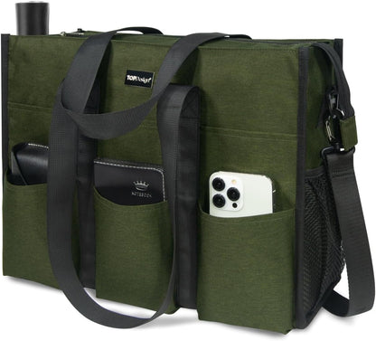 Utility Water Resistant Tote Bag with 22 Pockets, Zipper Closure