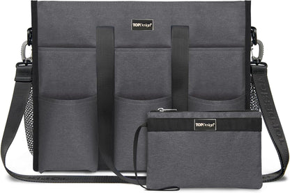 Utility Water Resistant Tote Bag with 22 Pockets, Zipper Closure