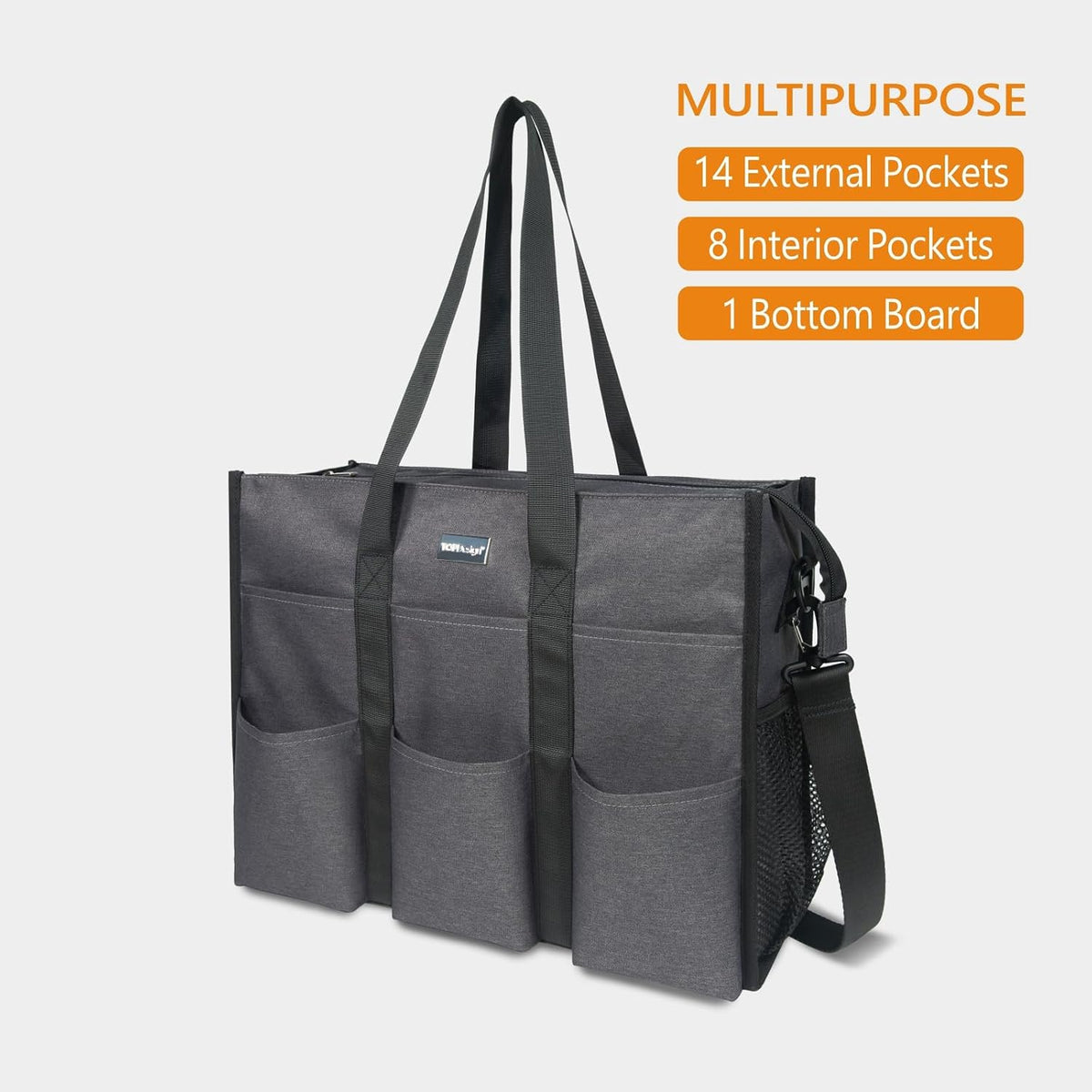 Utility Water Resistant Tote Bag with 22 Pockets, Zipper Closure