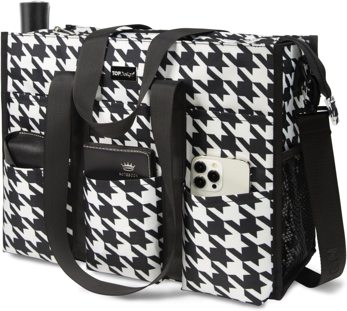 Utility Water Resistant Tote Bag with 22 Pockets, Zipper Closure
