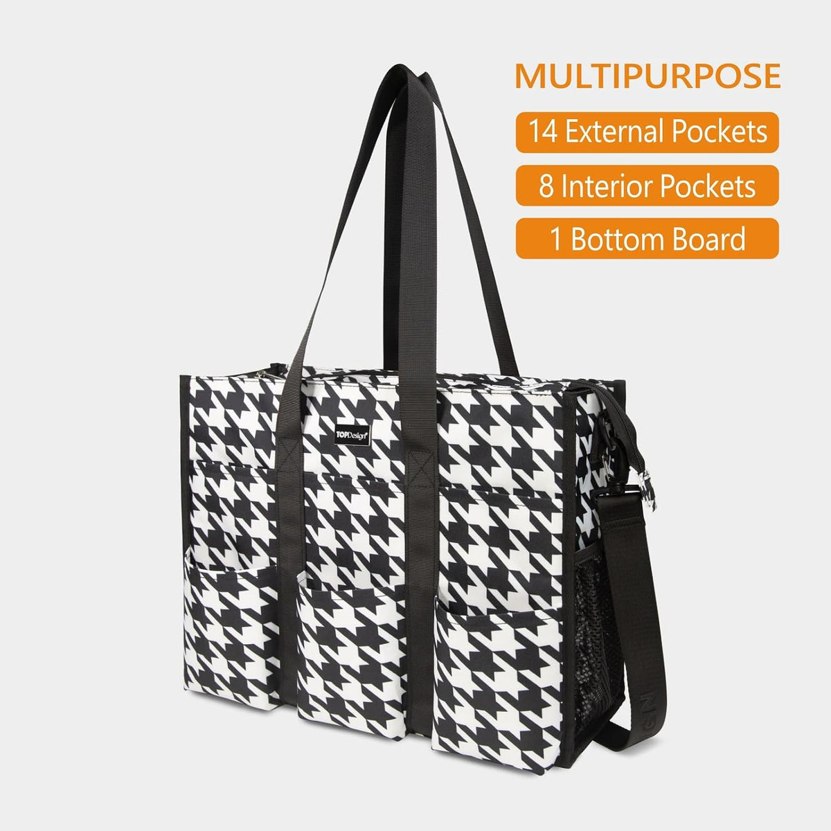 Utility Water Resistant Tote Bag with 22 Pockets, Zipper Closure