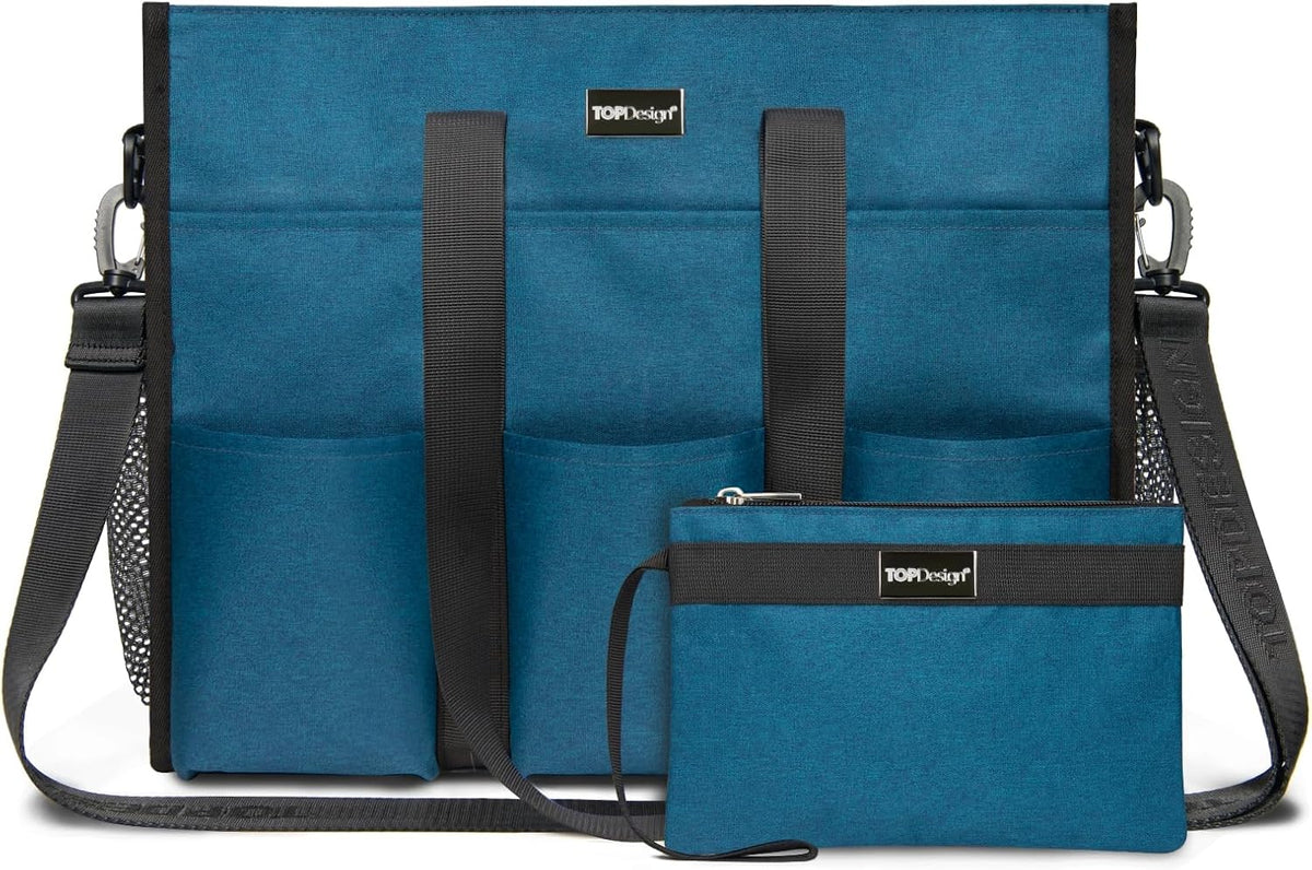 Utility Water Resistant Tote Bag with 22 Pockets, Zipper Closure