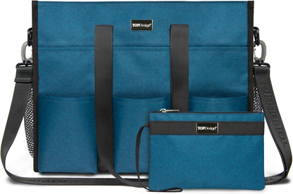 Utility Water Resistant Tote Bag with 22 Pockets, Zipper Closure