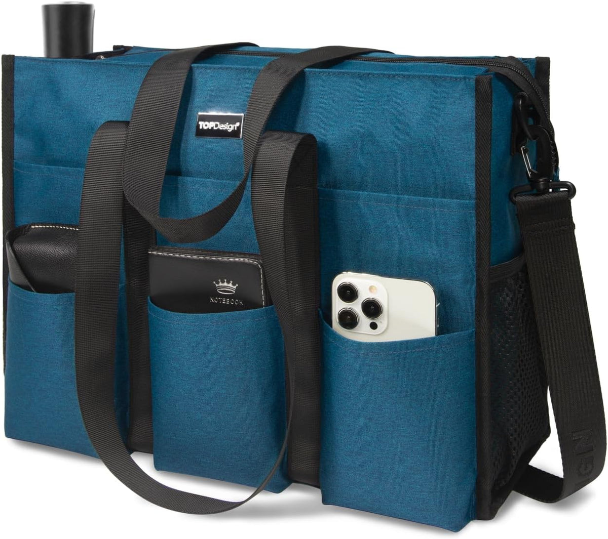 Utility Water Resistant Tote Bag with 22 Pockets, Zipper Closure