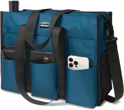 Utility Water Resistant Tote Bag with 22 Pockets, Zipper Closure