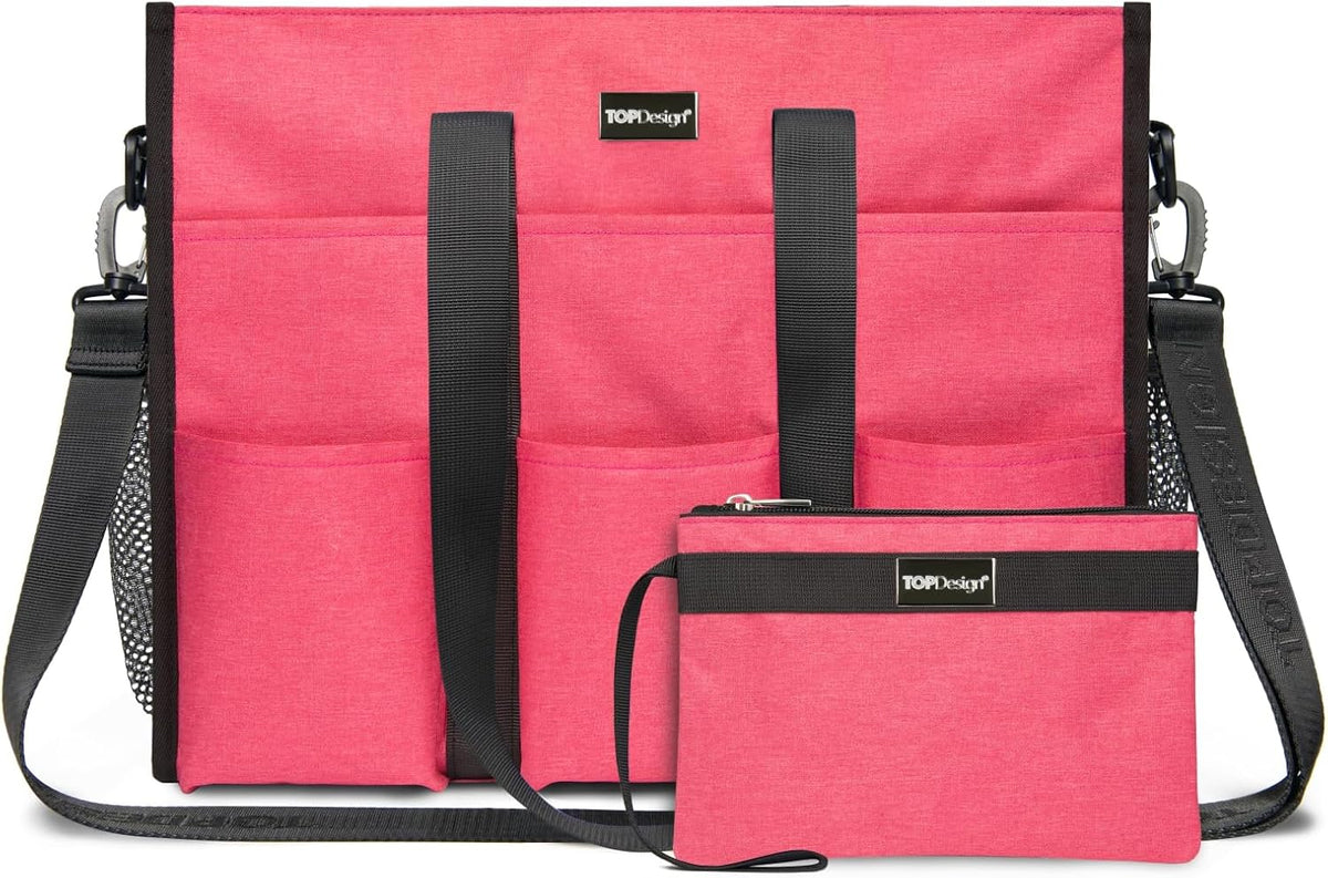 Utility Water Resistant Tote Bag with 22 Pockets, Zipper Closure