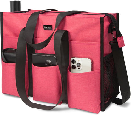 Utility Water Resistant Tote Bag with 22 Pockets, Zipper Closure