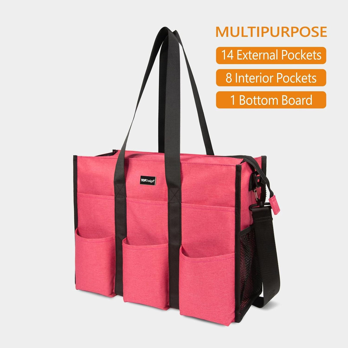 Utility Water Resistant Tote Bag with 22 Pockets, Zipper Closure