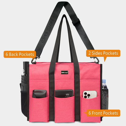 Utility Water Resistant Tote Bag with 22 Pockets, Zipper Closure