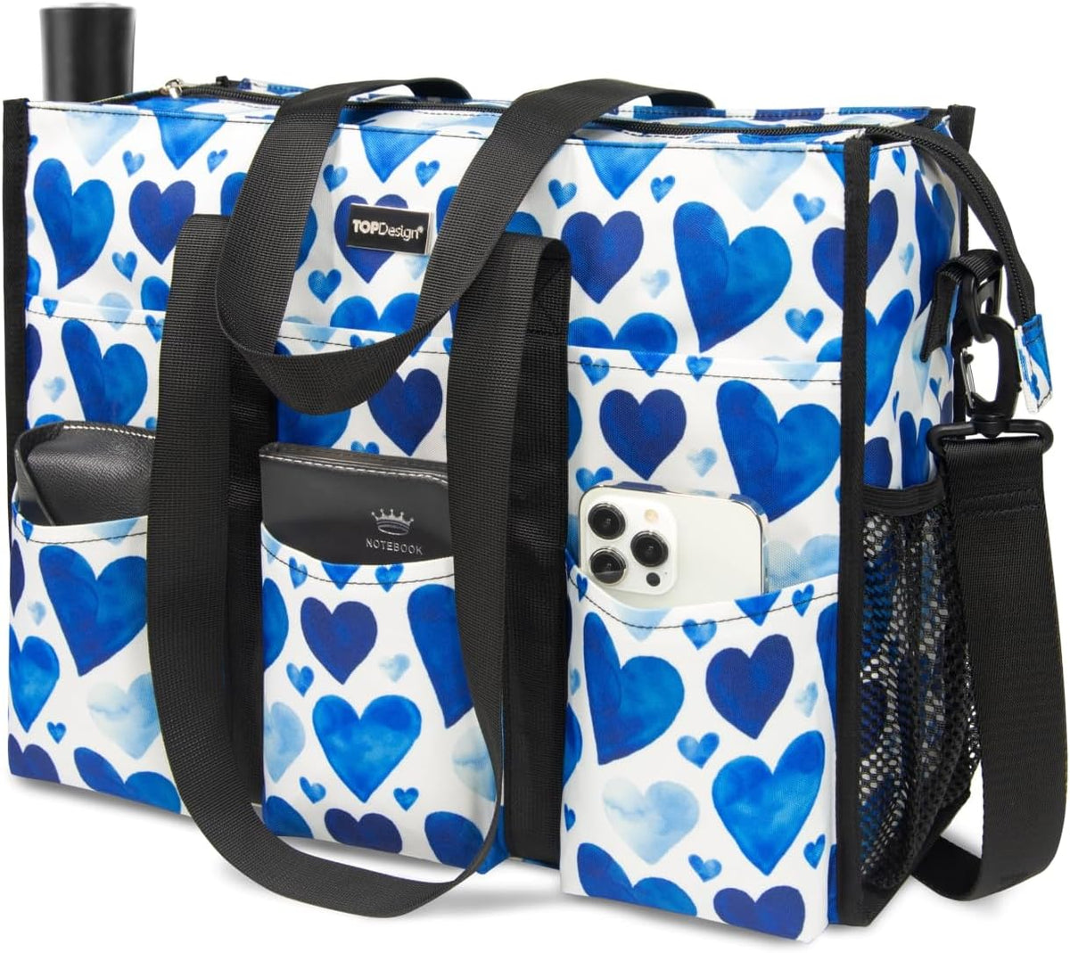 Utility Water Resistant Tote Bag with 22 Pockets, Zipper Closure