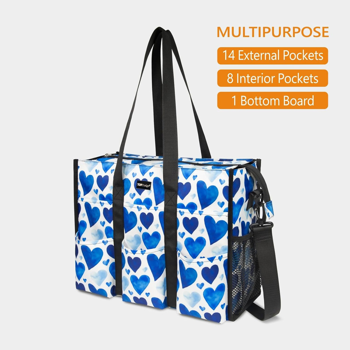Utility Water Resistant Tote Bag with 22 Pockets, Zipper Closure