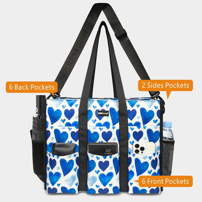Utility Water Resistant Tote Bag with 22 Pockets, Zipper Closure