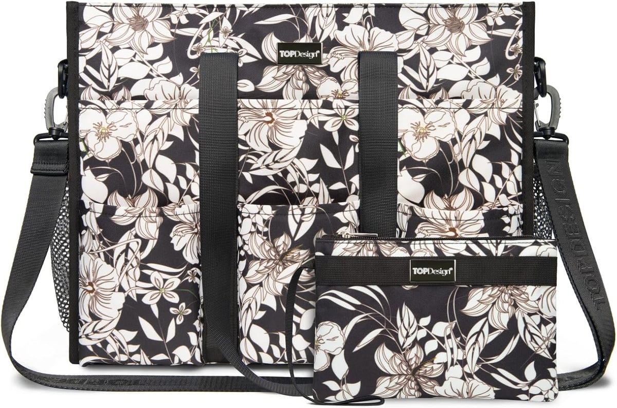 Utility Water Resistant Tote Bag with 22 Pockets, Zipper Closure