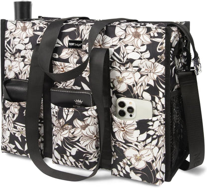 Utility Water Resistant Tote Bag with 22 Pockets, Zipper Closure