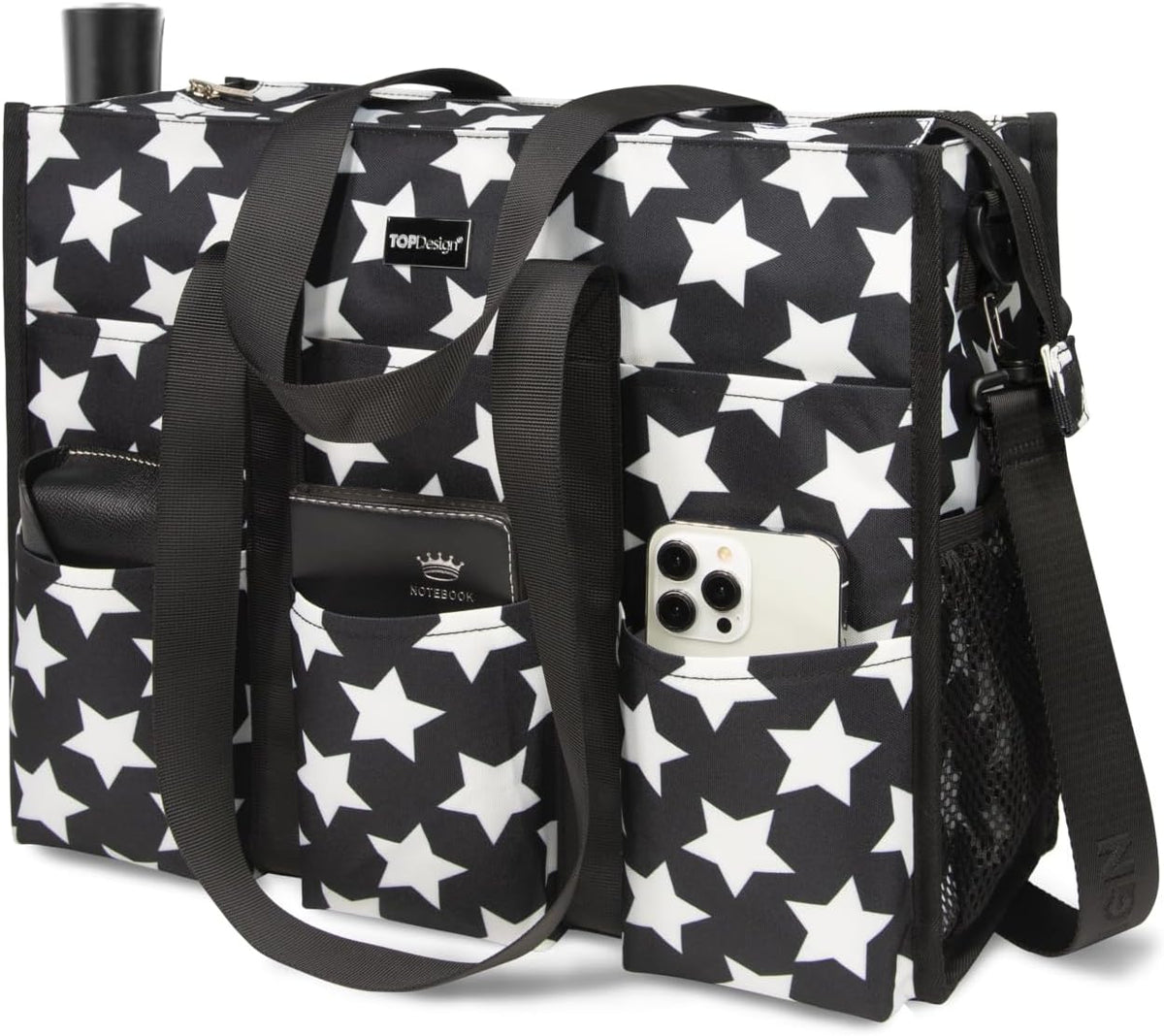 Utility Water Resistant Tote Bag with 22 Pockets, Zipper Closure