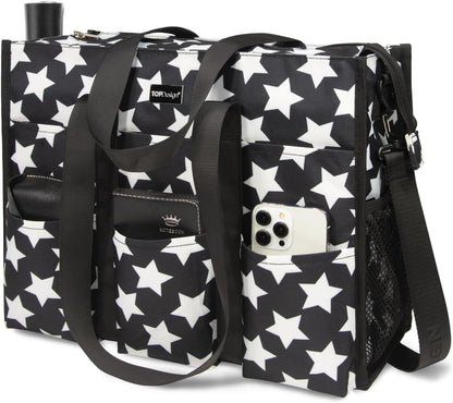 Utility Water Resistant Tote Bag with 22 Pockets, Zipper Closure