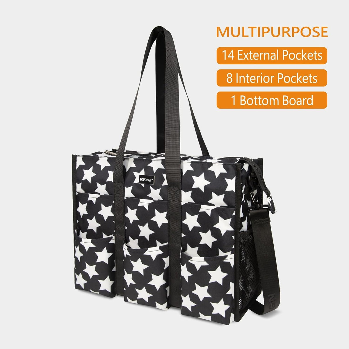 Utility Water Resistant Tote Bag with 22 Pockets, Zipper Closure