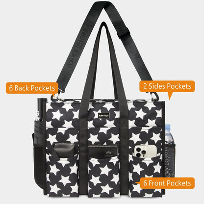 Utility Water Resistant Tote Bag with 22 Pockets, Zipper Closure