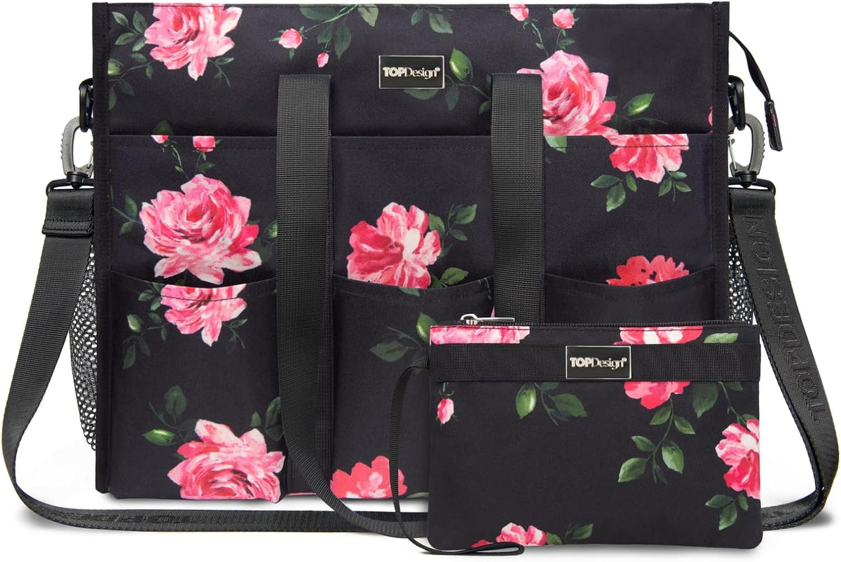 Utility Water Resistant Tote Bag with 22 Pockets, Zipper Closure