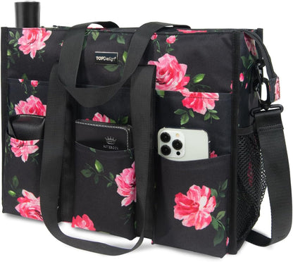 Utility Water Resistant Tote Bag with 22 Pockets, Zipper Closure