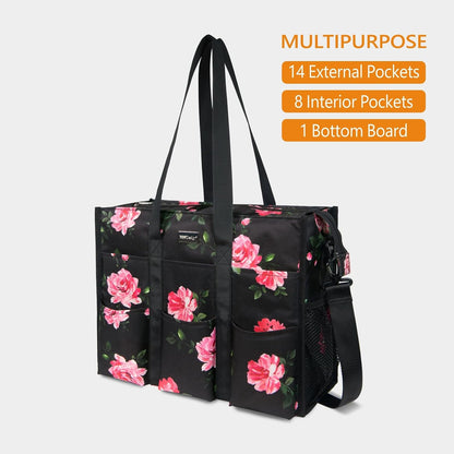 Utility Water Resistant Tote Bag with 22 Pockets, Zipper Closure