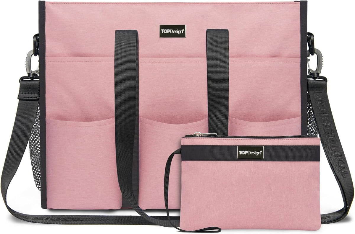 Utility Water Resistant Tote Bag with 22 Pockets, Zipper Closure