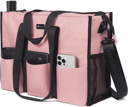 Utility Water Resistant Tote Bag with 22 Pockets, Zipper Closure
